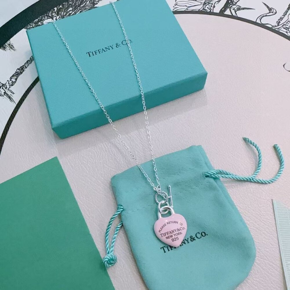 Tiffany & Co. Silver Necklace with Pink Heart Pendant - Picture 2 of 6
